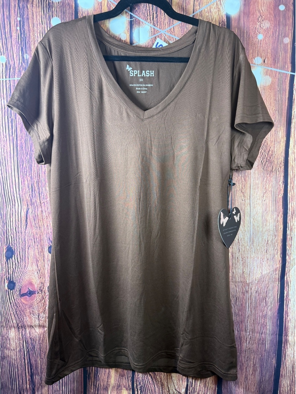 Splash Brown V Neck Short Sleeve Top Size 3X